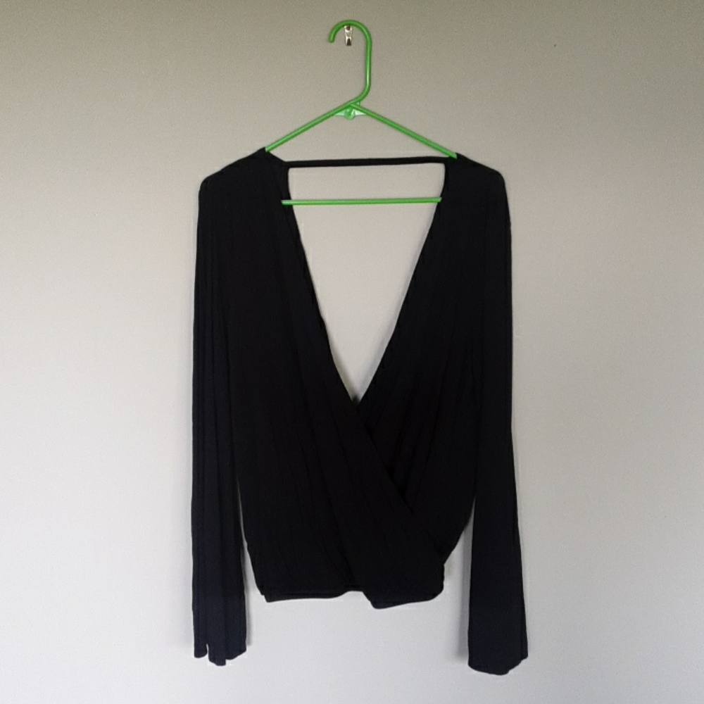 Black Deep V Long Sleeve Shirt